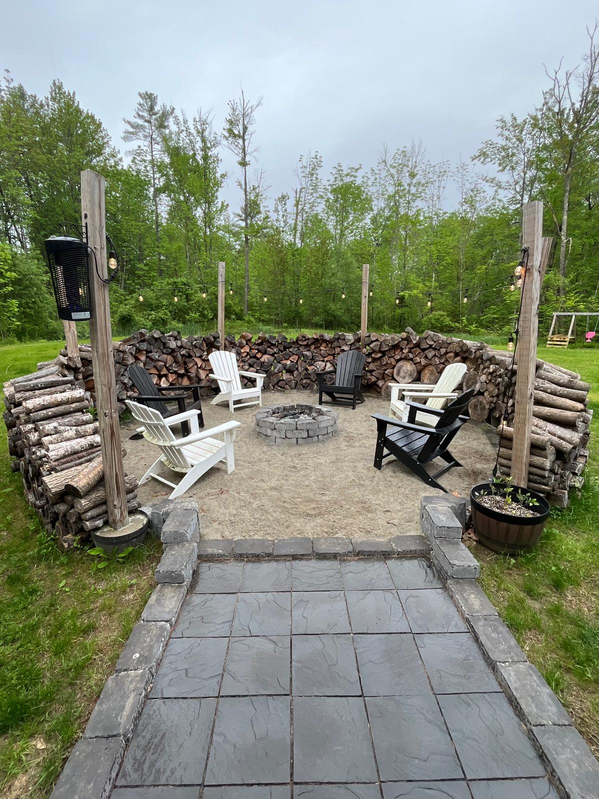 Custom stone patio with fire pit